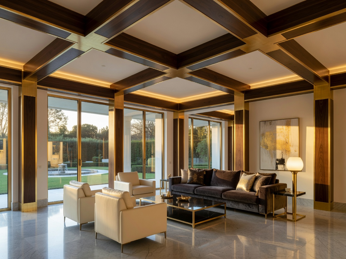 Exquisite gold-accented living room under high-end structural framework concept