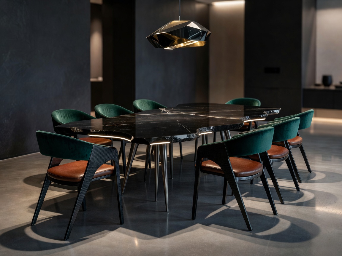HOLA Design avant garde luxury custom dining suite setup under high artistic ceilings