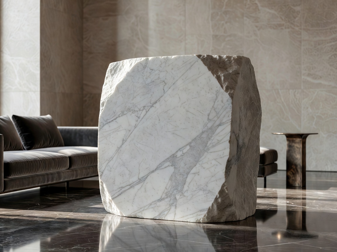 Italian Carrara Marble block texture in luxury interior setup