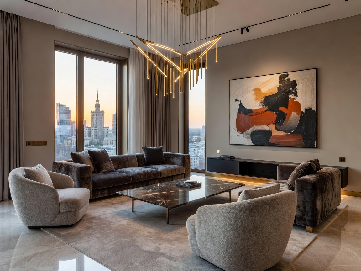 LuxArte High-end living room concept in Warsaw featuring grand architecture