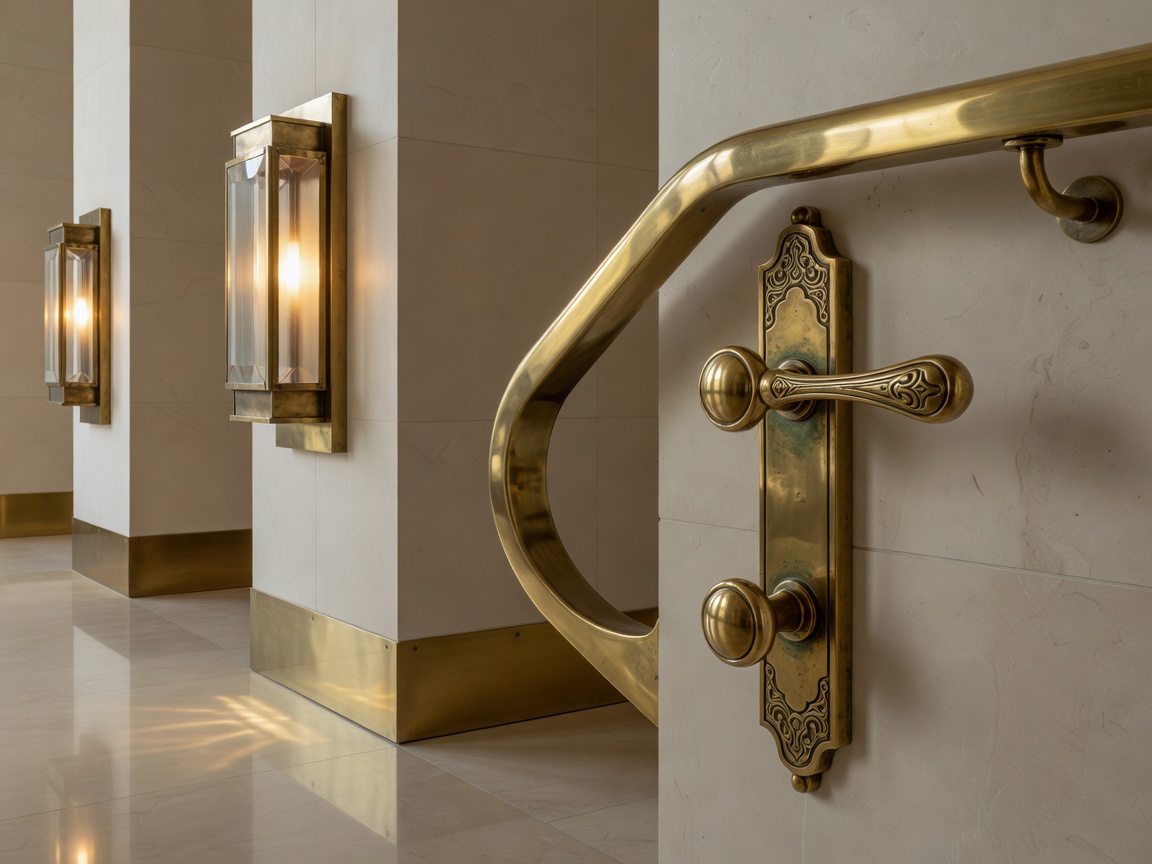 Polished Aged Brass architectural elements close-up detail